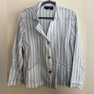 Jones&Co Linen Blue Pinstripe Distressed Blazer, NWOT, size L
